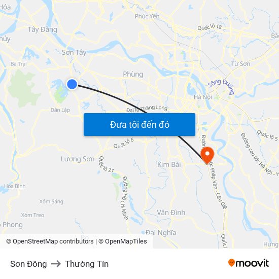 Sơn Đông to Thường Tín map