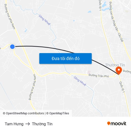 Tam Hưng to Thường Tín map