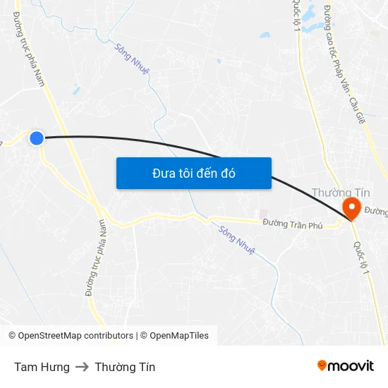 Tam Hưng to Thường Tín map