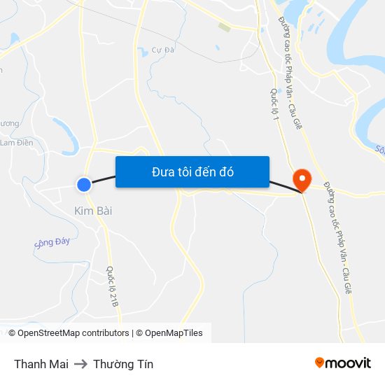 Thanh Mai to Thường Tín map