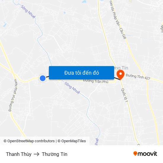 Thanh Thùy to Thường Tín map