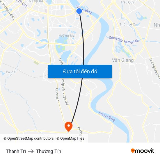 Thanh Trì to Thường Tín map