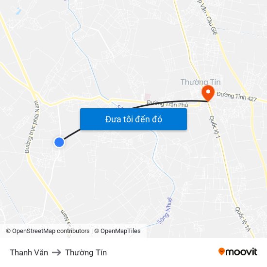 Thanh Văn to Thường Tín map