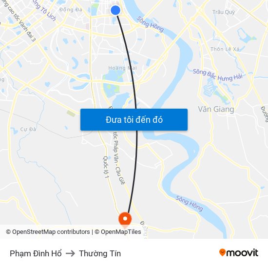 Phạm Đình Hổ to Thường Tín map