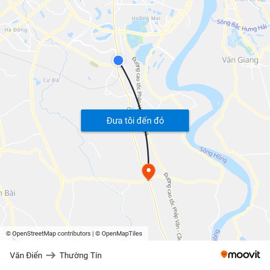 Văn Điển to Thường Tín map