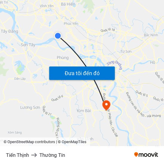 Tiến Thịnh to Thường Tín map