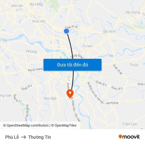 Phù Lỗ to Thường Tín map