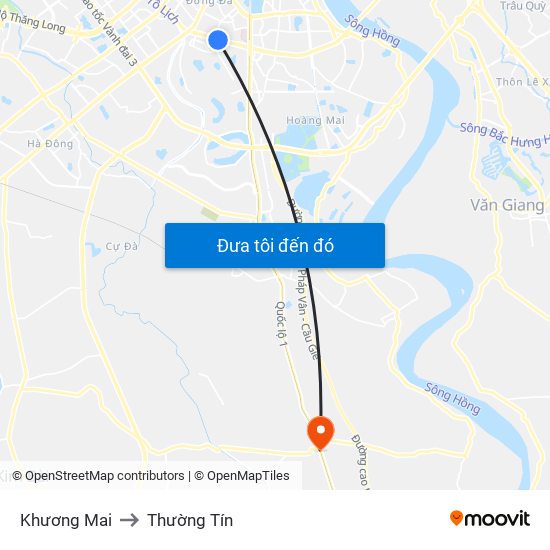 Khương Mai to Thường Tín map