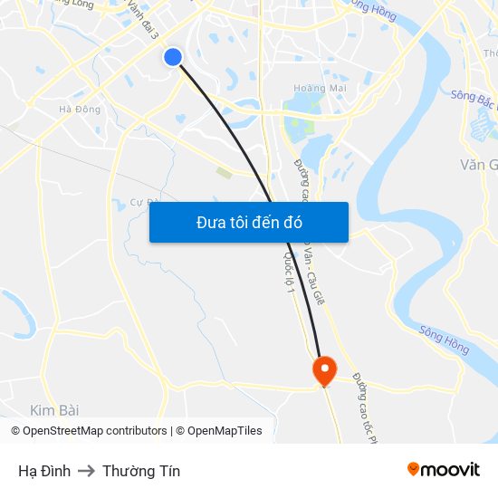 Hạ Đình to Thường Tín map