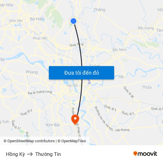 Hồng Kỳ to Thường Tín map