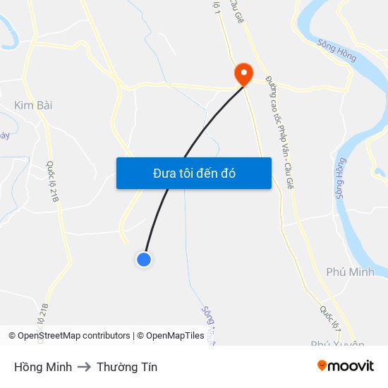 Hồng Minh to Thường Tín map