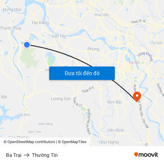 Ba Trại to Thường Tín map