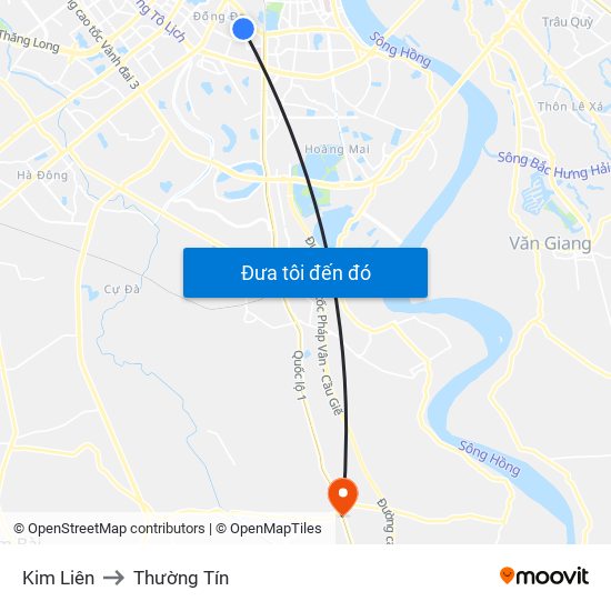 Kim Liên to Thường Tín map