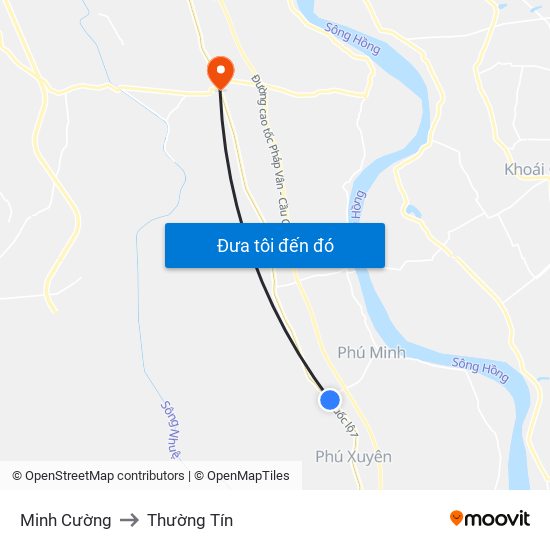 Minh Cường to Thường Tín map