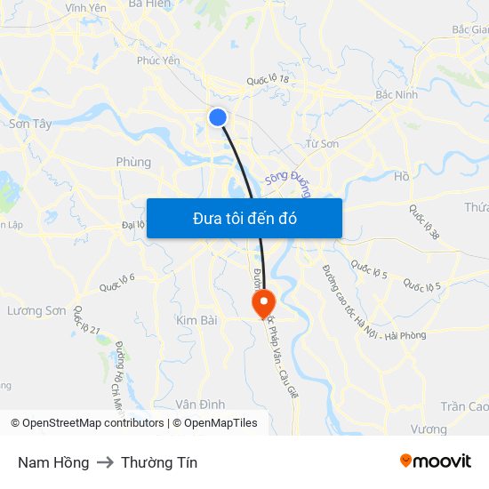 Nam Hồng to Thường Tín map