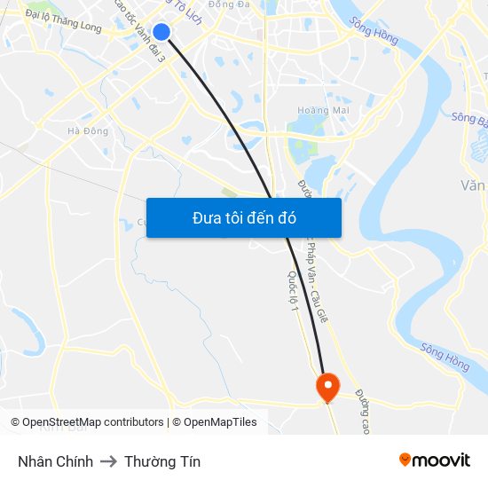 Nhân Chính to Thường Tín map