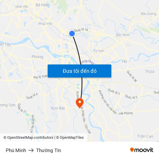 Phú Minh to Thường Tín map