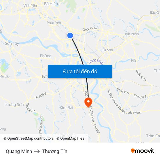 Quang Minh to Thường Tín map