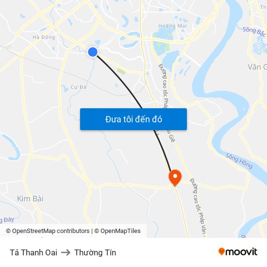 Tả Thanh Oai to Thường Tín map