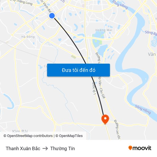 Thanh Xuân Bắc to Thường Tín map