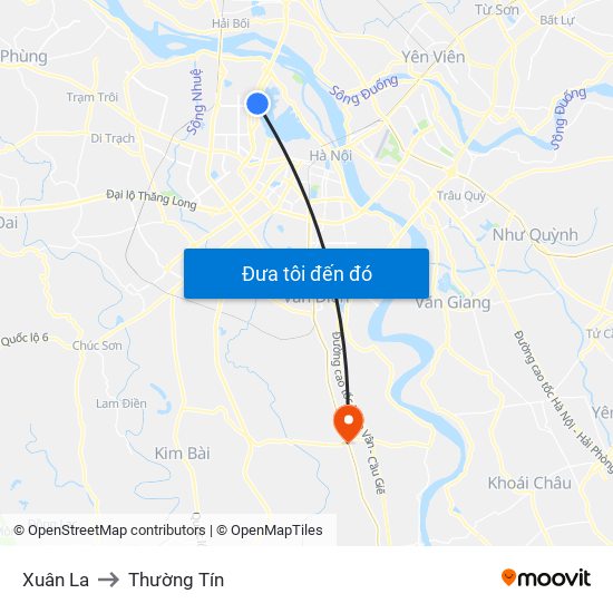 Xuân La to Thường Tín map