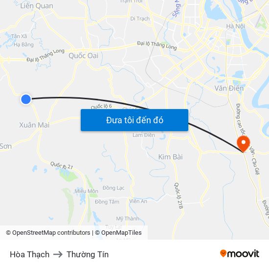 Hòa Thạch to Thường Tín map