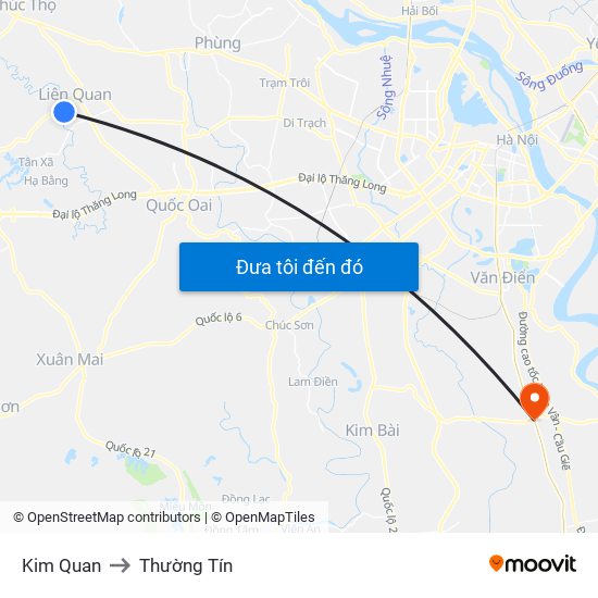 Kim Quan to Thường Tín map