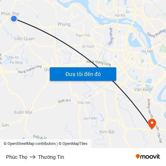 Phúc Thọ to Thường Tín map