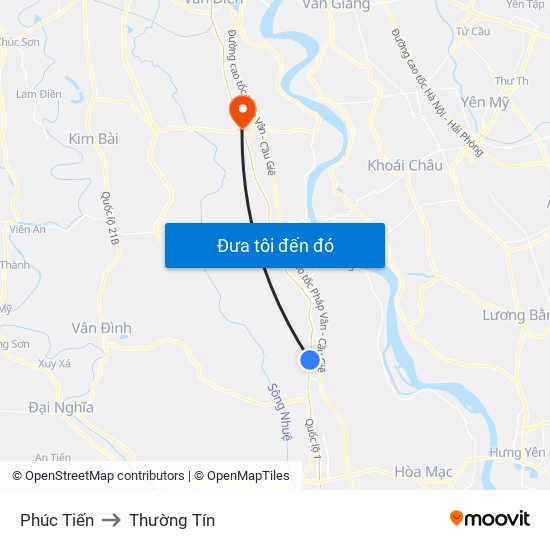 Phúc Tiến to Thường Tín map