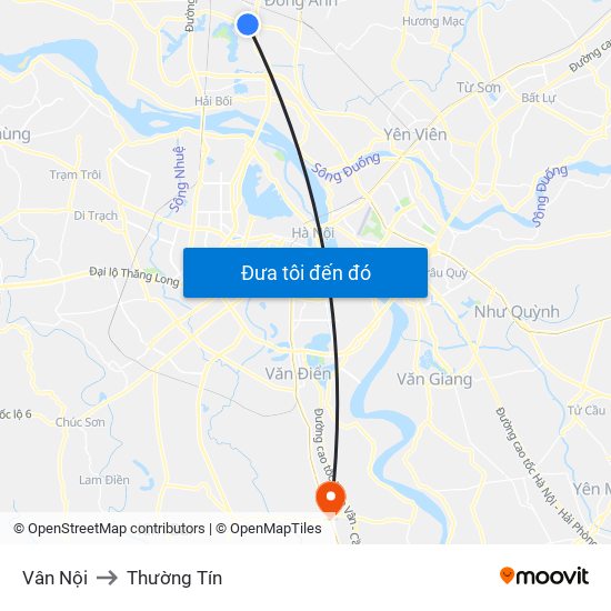 Vân Nội to Thường Tín map