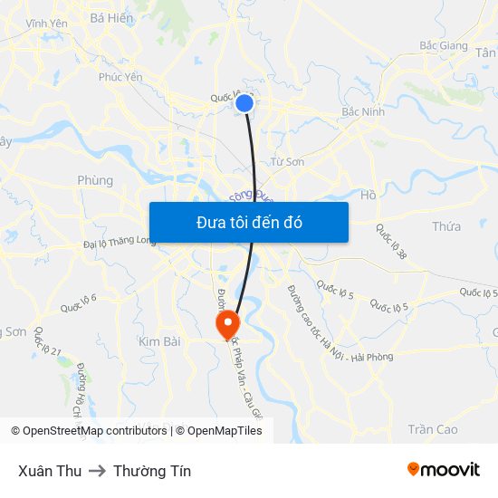 Xuân Thu to Thường Tín map