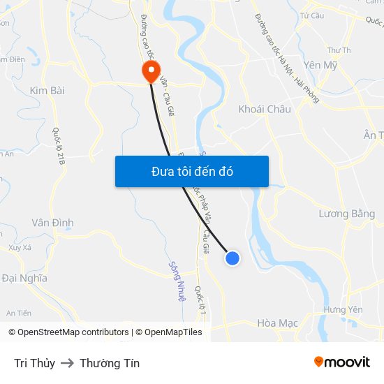 Tri Thủy to Thường Tín map