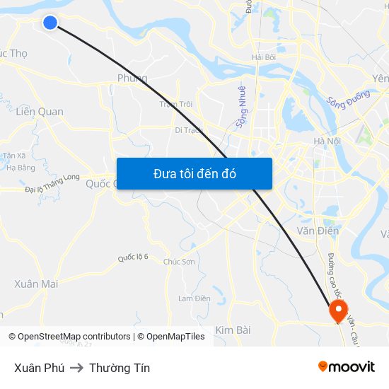 Xuân Phú to Thường Tín map