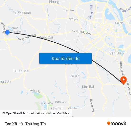 Tân Xã to Thường Tín map