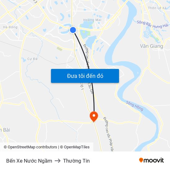 Bến Xe Nước Ngầm to Thường Tín map
