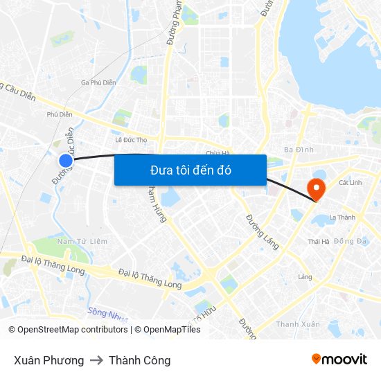 Xuân Phương to Thành Công map