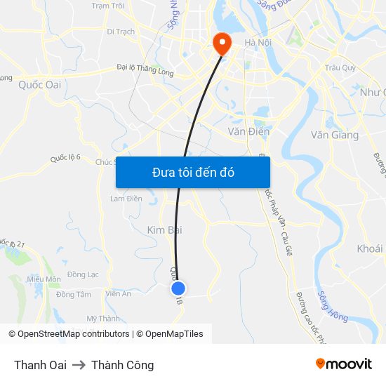Thanh Oai to Thành Công map