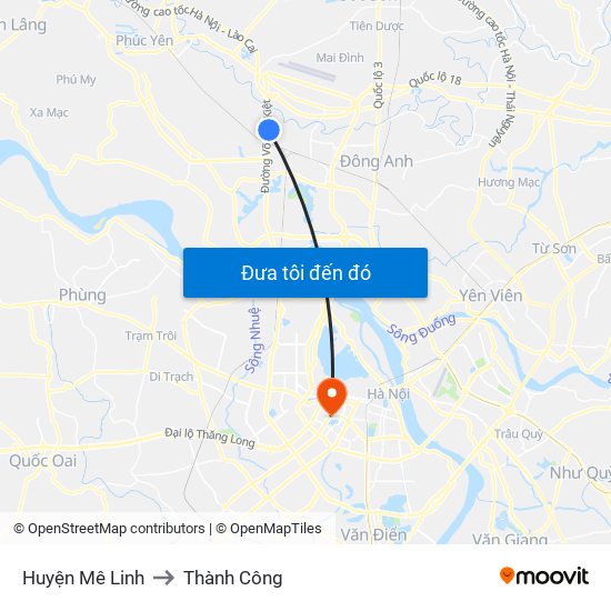 Huyện Mê Linh to Thành Công map