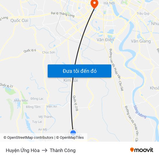 Huyện Ứng Hòa to Thành Công map