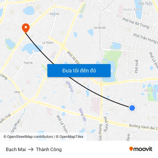 Bạch Mai to Thành Công map