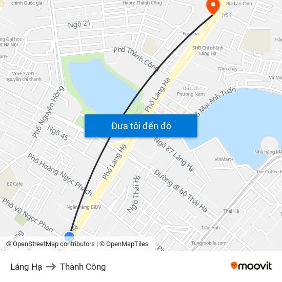 Láng Hạ to Thành Công map
