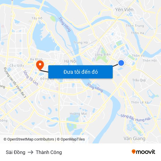 Sài Đồng to Thành Công map