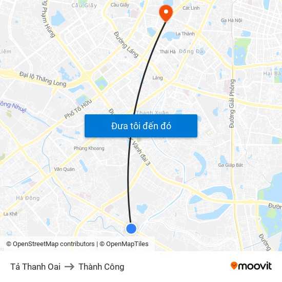 Tả Thanh Oai to Thành Công map