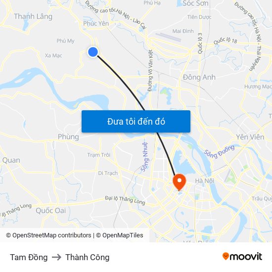 Tam Đồng to Thành Công map