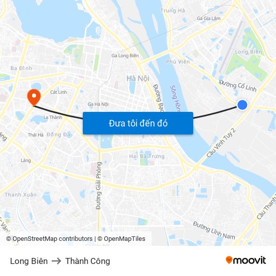 Long Biên to Thành Công map