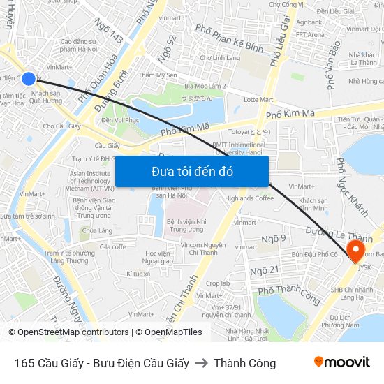 165 Cầu Giấy - Bưu Điện Cầu Giấy to Thành Công map