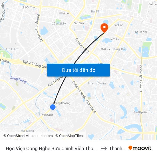 Học Viện Công Nghệ Bưu Chính Viễn Thông - Trần Phú (Hà Đông) to Thành Công map