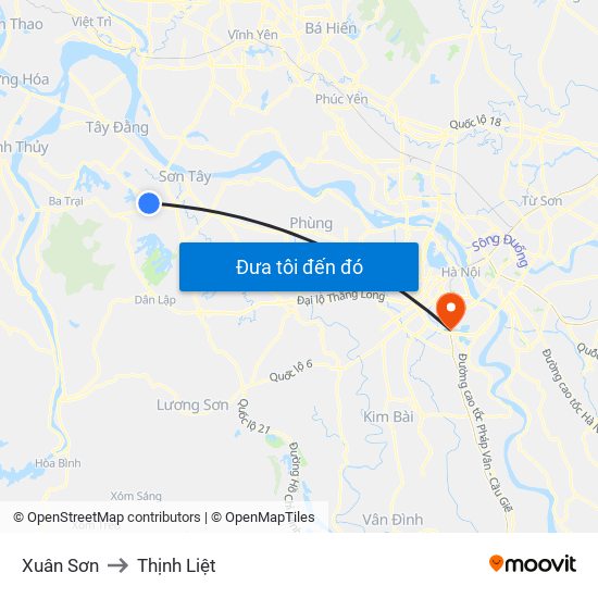Xuân Sơn to Thịnh Liệt map