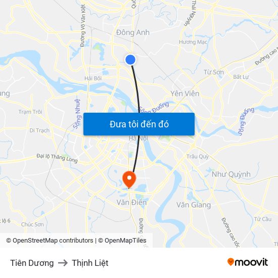 Tiên Dương to Thịnh Liệt map