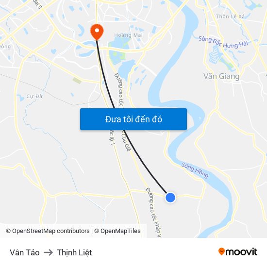 Vân Tảo to Thịnh Liệt map